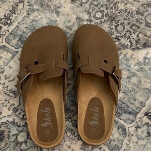 SHEIN Brown Buckle Mules